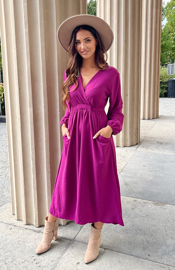 Midi Jurk Met Zakken Leah Magenta – shoparchief