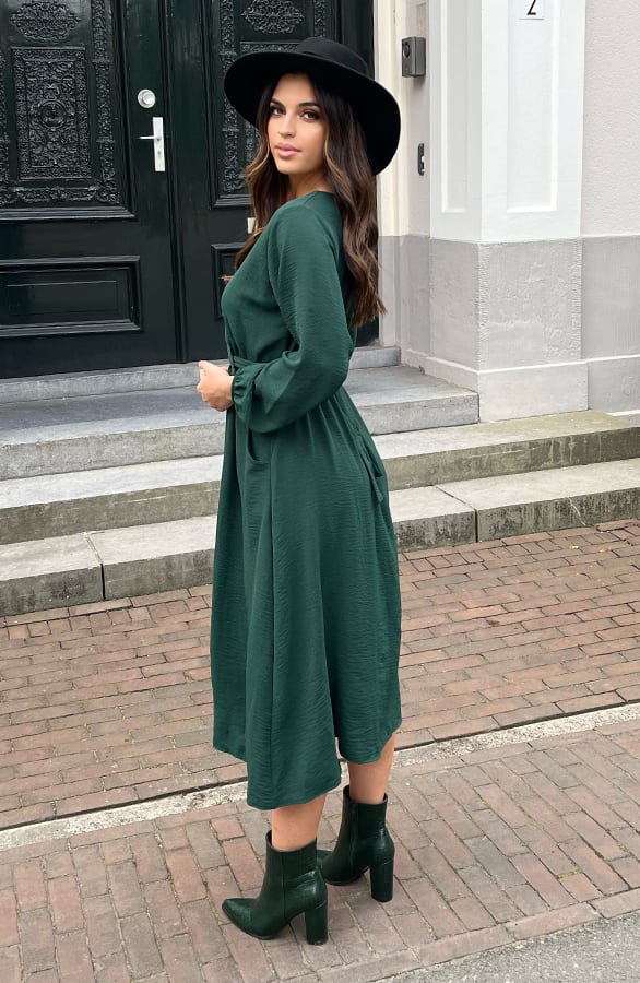 Midi Jurk Met Zakken Leah Smaragd – shoparchief — foto 8