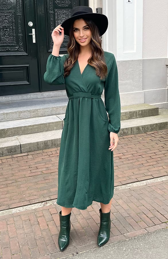 Midi Jurk Met Zakken Leah Smaragd – shoparchief — foto 7