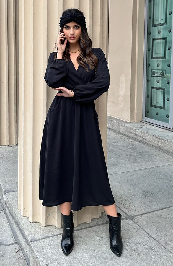 Midi Jurk Met Zakken Leah Zwart – shoparchief — foto 7