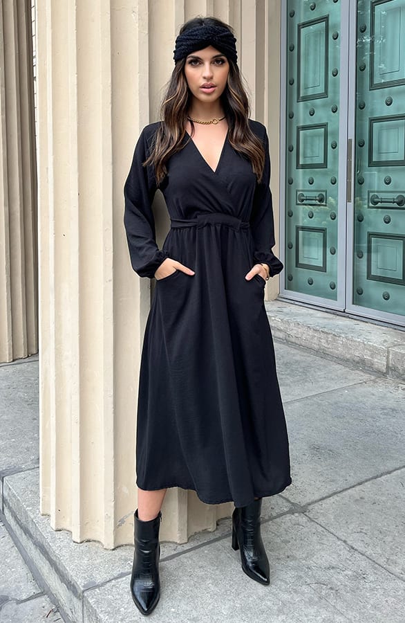 Midi Jurk Met Zakken Leah Zwart – shoparchief — foto 6