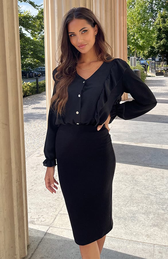 Ruches Knopen Blouse Dunya Zwart – shoparchief — foto 13