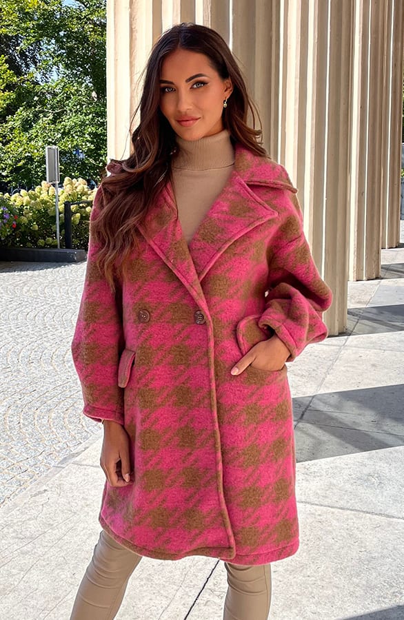 Oversized Jas Geblokt Rosa Roze – shoparchief