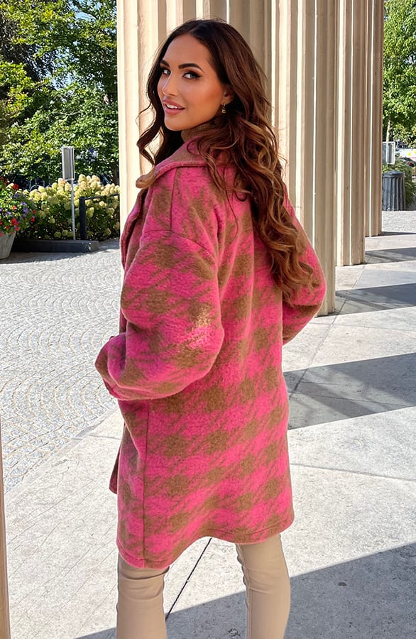 Oversized Jas Geblokt Rosa Roze – shoparchief — foto 4