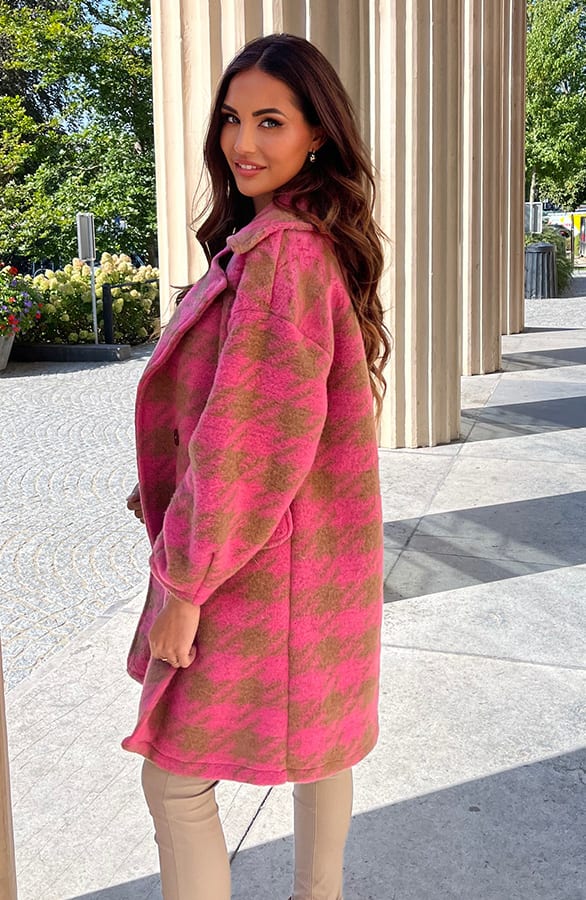 Oversized Jas Geblokt Rosa Roze – shoparchief — foto 3