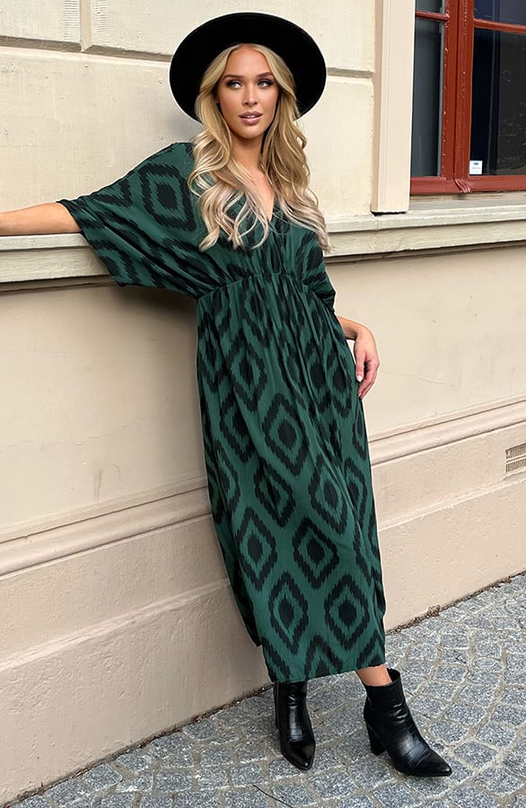 Oversized Jurk Met Print Dyane Smaragd – shoparchief