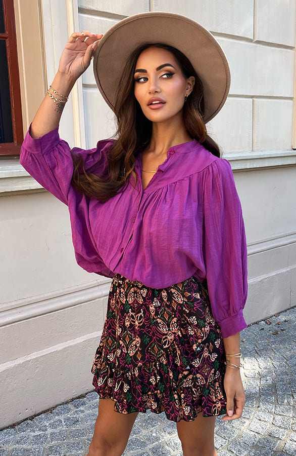 Oversized Katoenen Blouse Celina Magenta – shoparchief