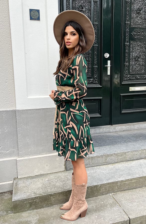 Print V-hals Jurk Lauren Smaragd Goud – shoparchief — foto 5