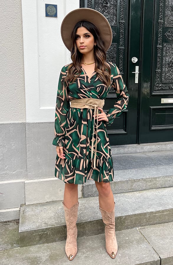 Print V-hals Jurk Lauren Smaragd Goud – shoparchief — foto 4