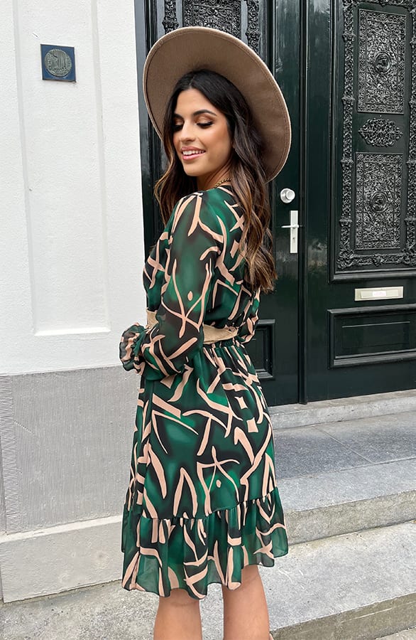 Print V-hals Jurk Lauren Smaragd Goud – shoparchief — foto 3