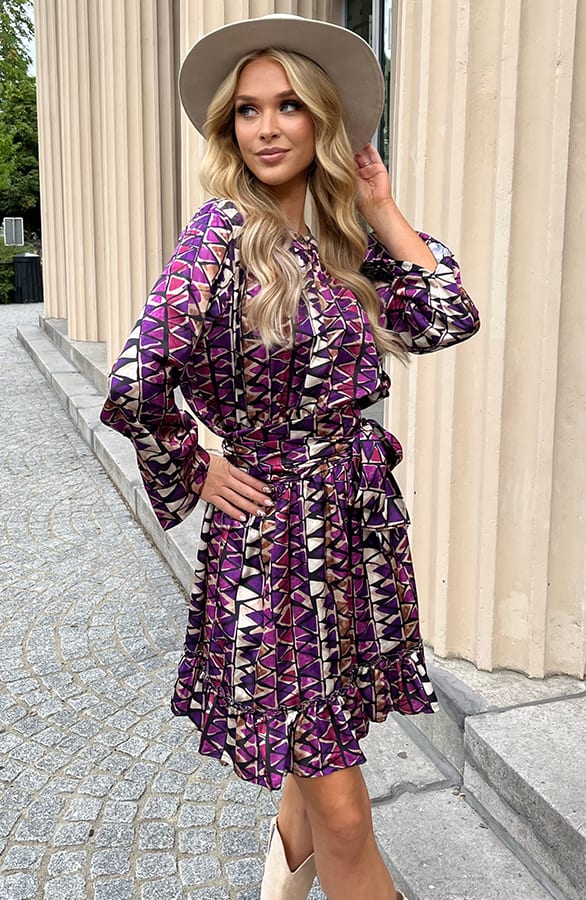 Retro Print Jurk Esmae Paars – shoparchief