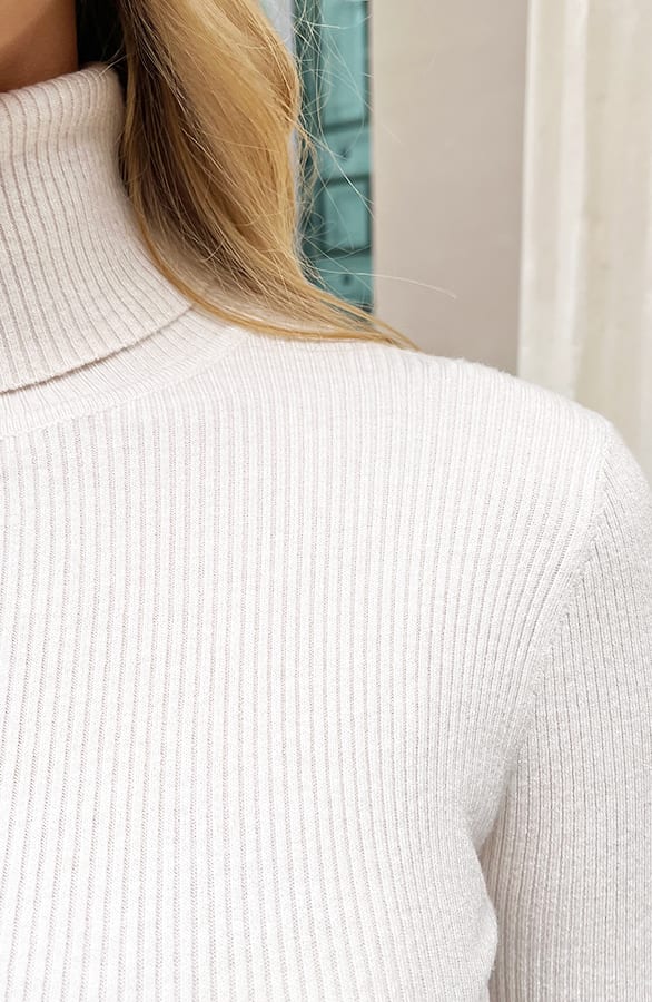 Ribstof Jurk Met Colkraag Wendy Beige – shoparchief — foto 7