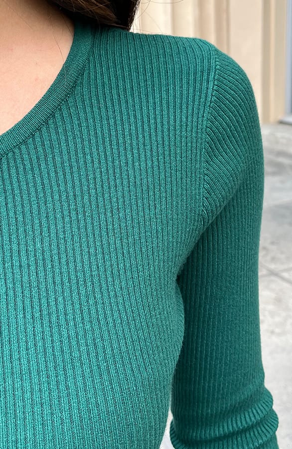 Ribstof Jurk Met Ronde Hals Serena Smaragd – shoparchief — foto 9