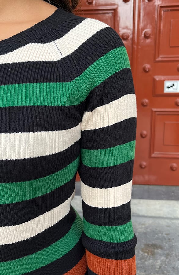 Ribstof Strepen Jurk Hilde Camel – shoparchief — foto 5