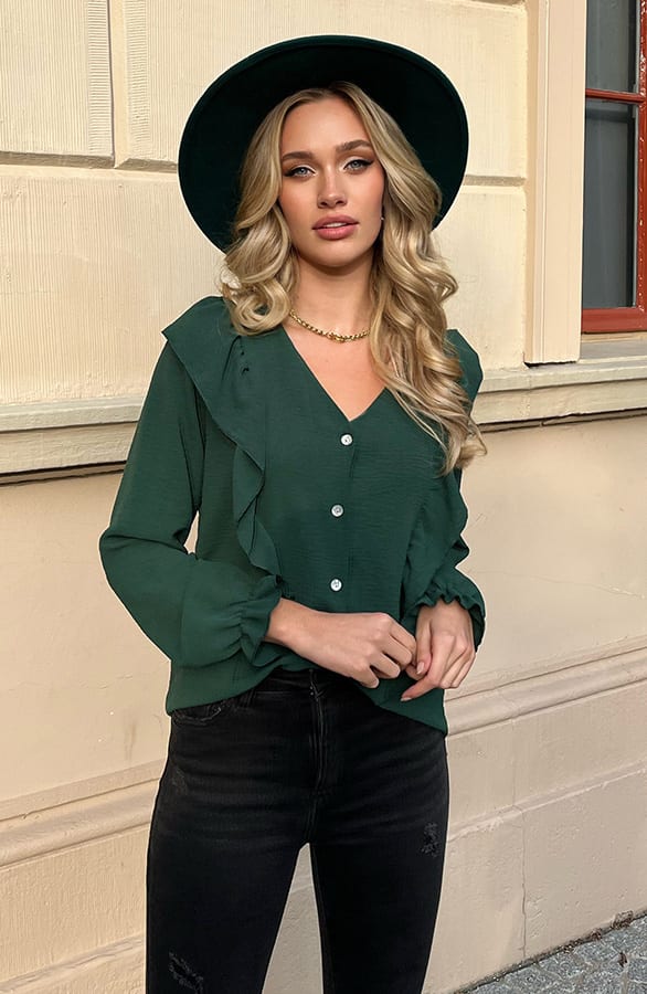 Ruches Knopen Blouse Dunya Smaragd – shoparchief — foto 3