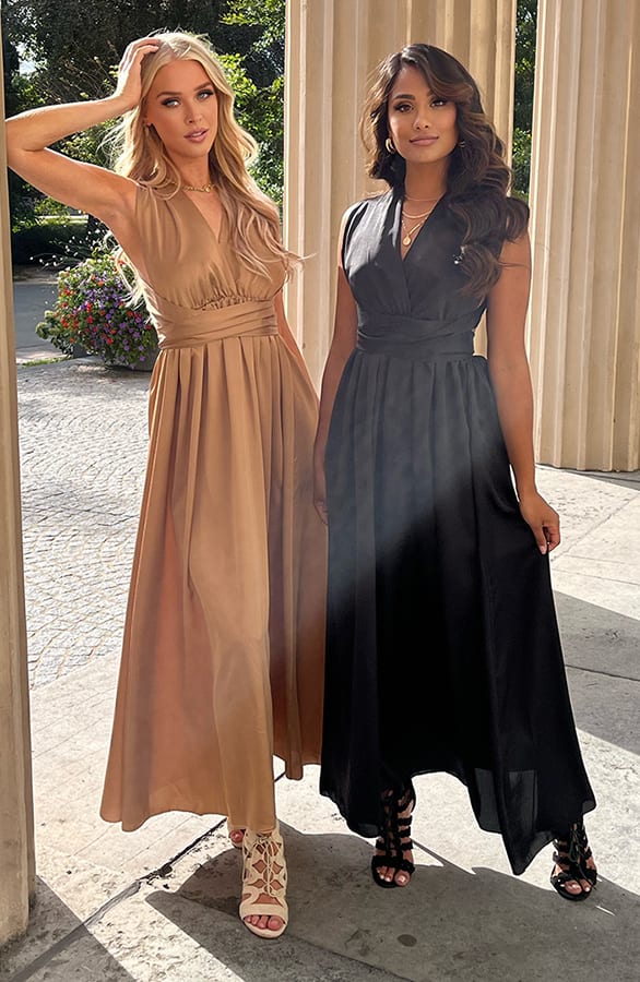 Satijnen Jurk Met Strik Rowanne Camel – shoparchief — foto 7