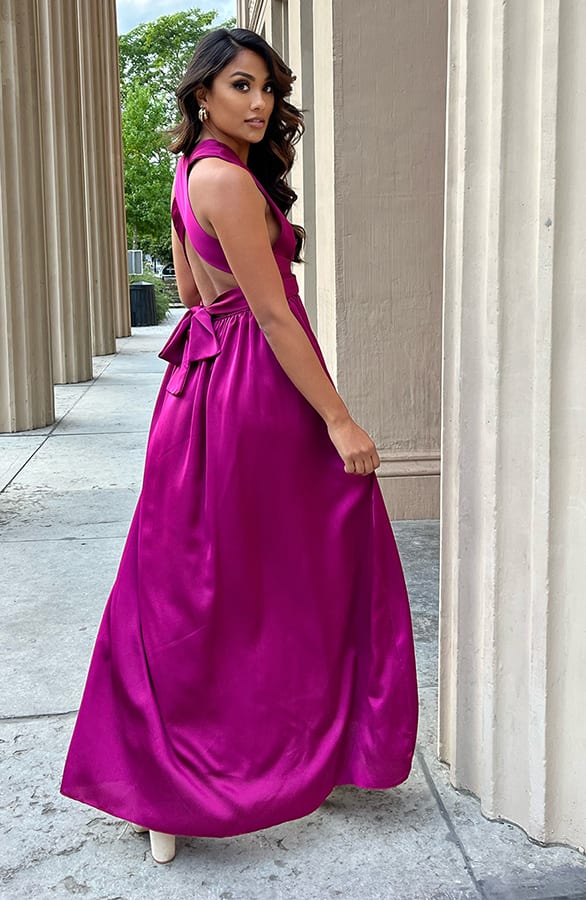 Satijnen Jurk Met Strik Rowanne Magenta – shoparchief — foto 2