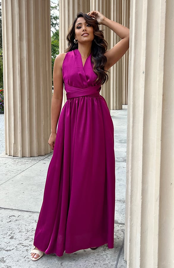 Satijnen Jurk Met Strik Rowanne Magenta – shoparchief — foto 4