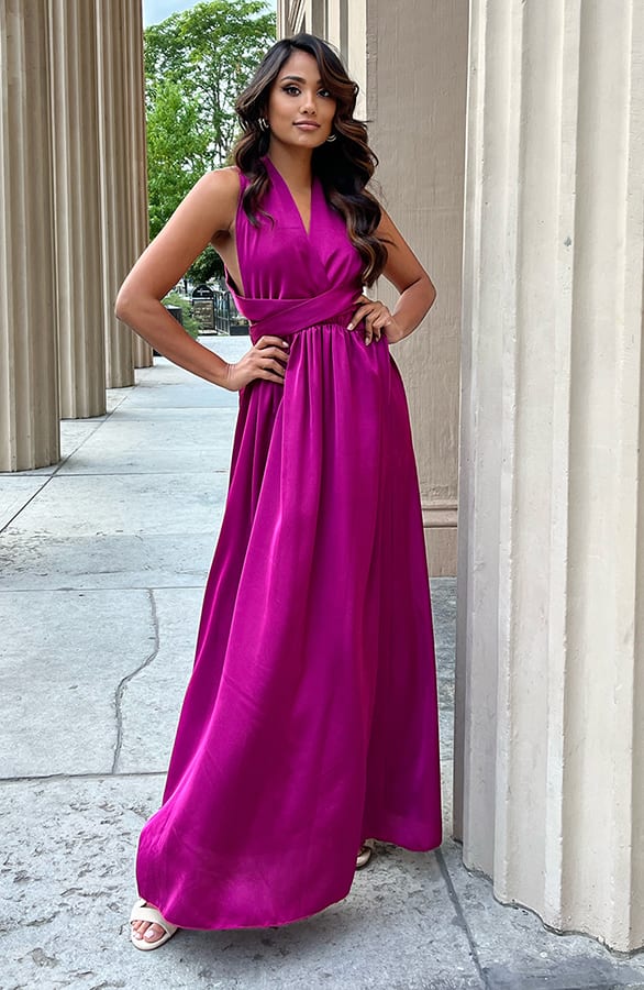 Satijnen Jurk Met Strik Rowanne Magenta – shoparchief — foto 6