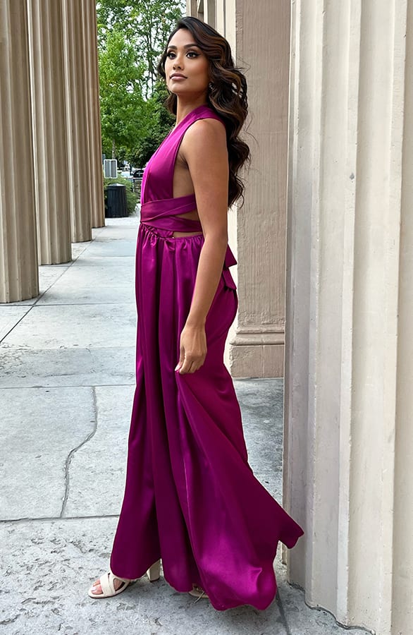 Satijnen Jurk Met Strik Rowanne Magenta – shoparchief — foto 5