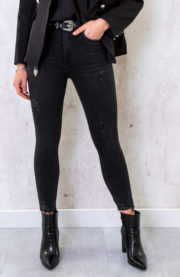 Hoge Taille Broek Damaged Izzy Grijs – shoparchief — foto 2