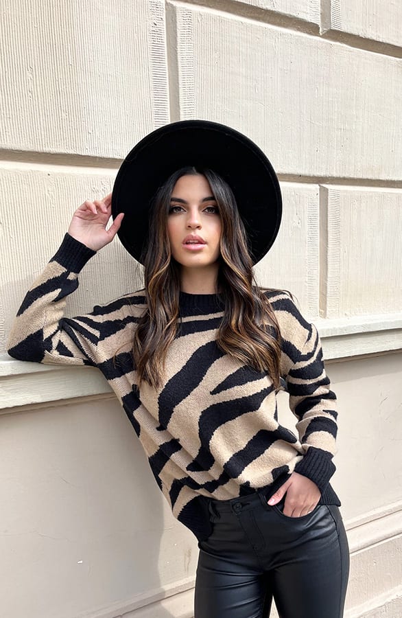 Soft Zebraprint Sweater Evelyn Camel – shoparchief — foto 2