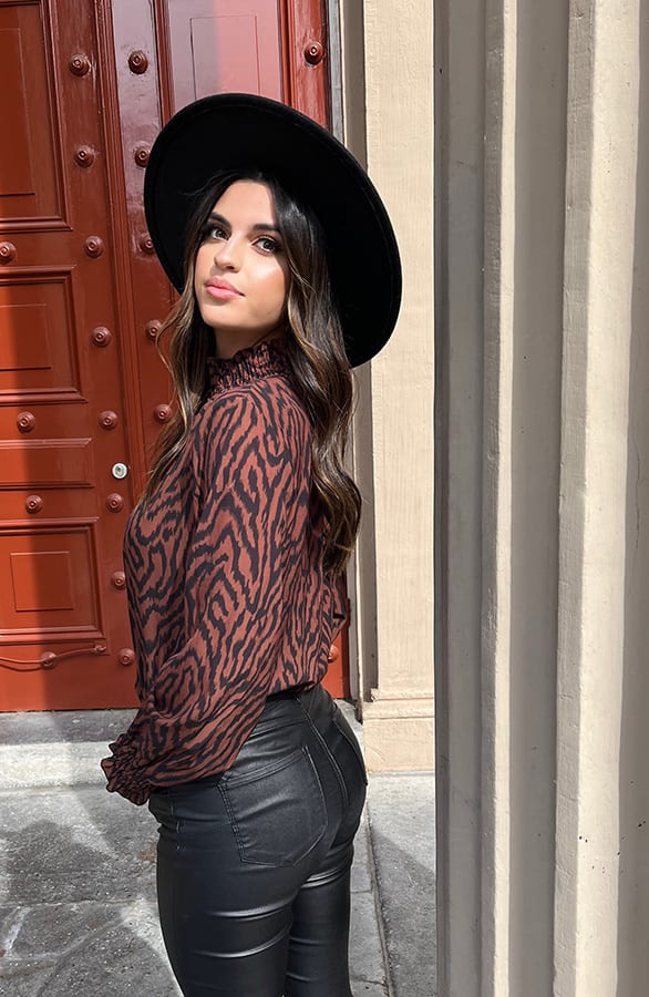 Zebra Blouse Met Col Janee Bruin – shoparchief — foto 4