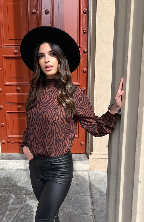 Zebra Blouse Met Col Janee Bruin – shoparchief