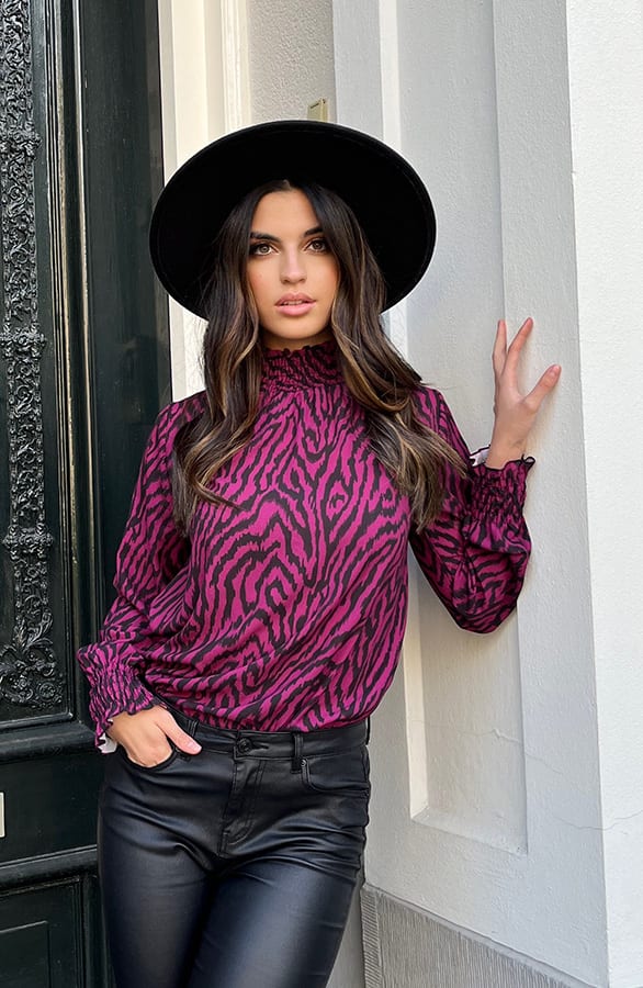 Zebra Blouse Met Col Janee Magenta – shoparchief