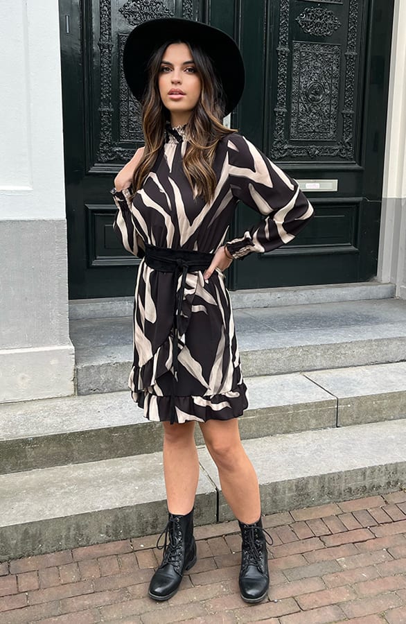 Zebra Print Col Jurk Roxy Beige – shoparchief — foto 7