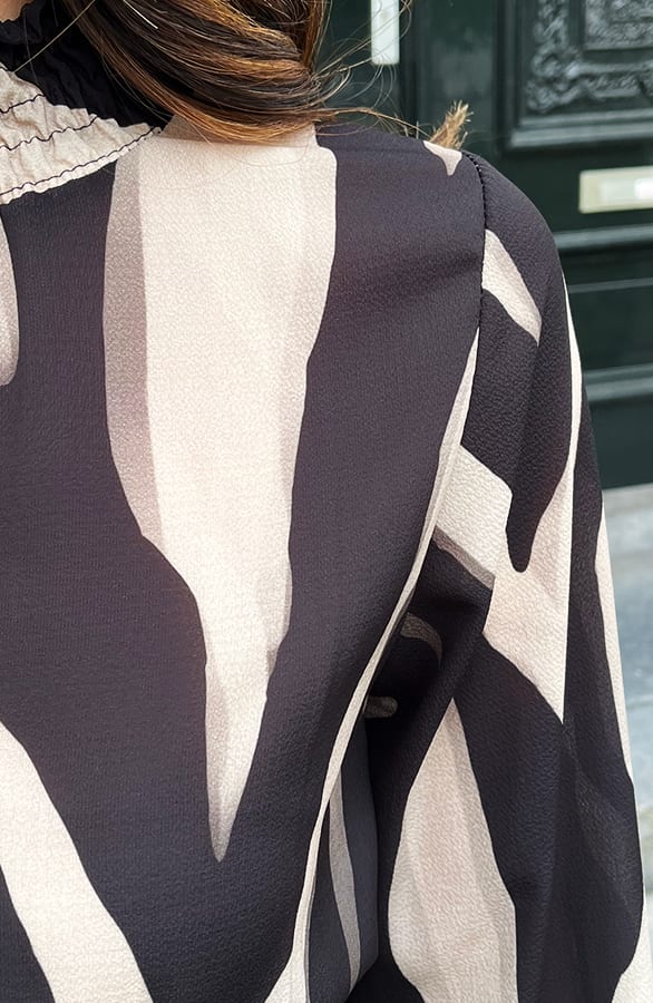 Zebra Print Col Jurk Roxy Beige – shoparchief — foto 9
