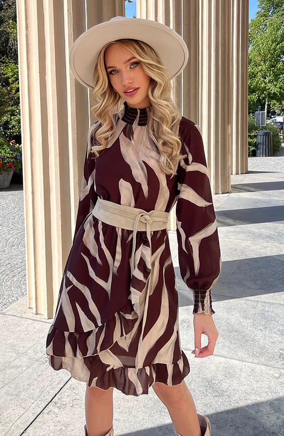 Zebra Print Col Jurk Roxy Choco – shoparchief