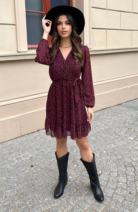 Zebra Strik Jurk Vivian Bordeaux – shoparchief — foto 2