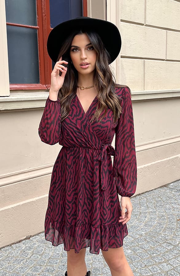 Zebra Strik Jurk Vivian Bordeaux – shoparchief — foto 3