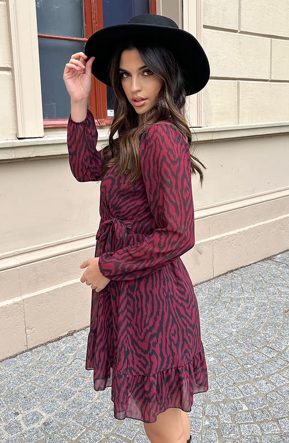 Zebra Strik Jurk Vivian Bordeaux – shoparchief — foto 5