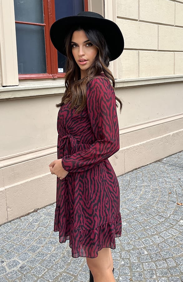 Zebra Strik Jurk Vivian Bordeaux – shoparchief — foto 4
