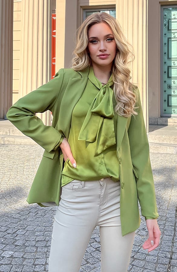 Zijden Strik Blouse Sofie Olive – shoparchief — foto 8