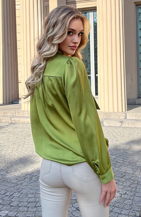 Zijden Strik Blouse Sofie Olive – shoparchief — foto 5