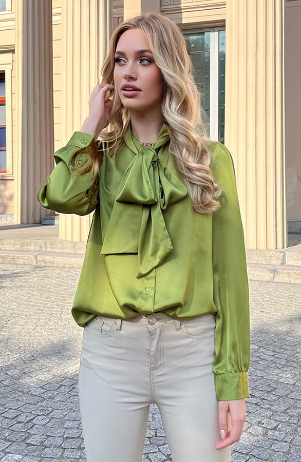 Zijden Strik Blouse Sofie Olive – shoparchief — foto 3
