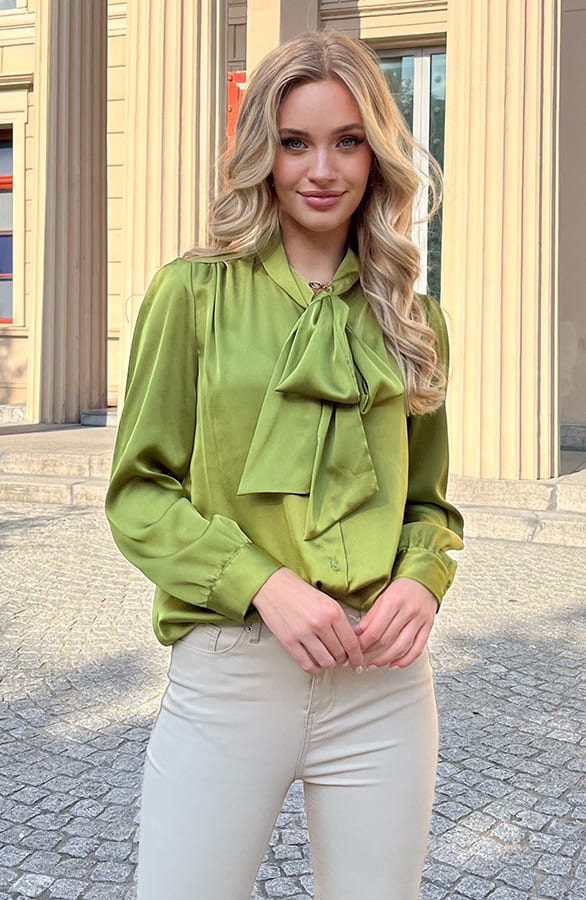 Zijden Strik Blouse Sofie Olive – shoparchief