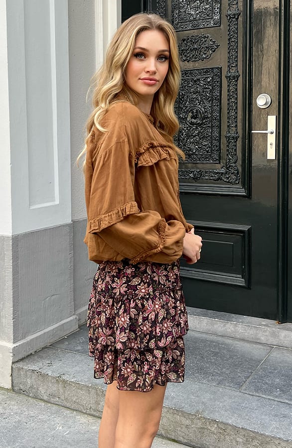 Bohemian Ruffle Blouse Gabriella Cognac – shoparchief — foto 3