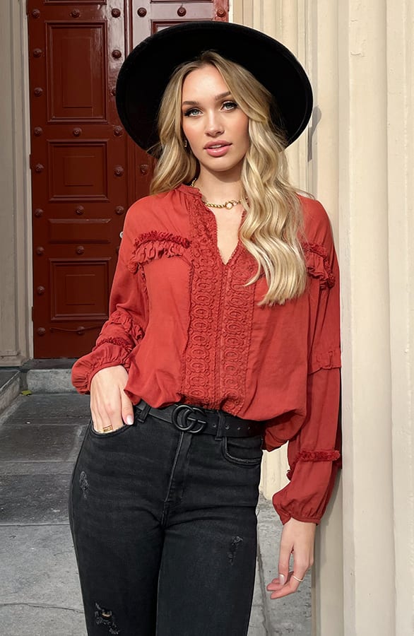 Bohemian Ruffle Blouse Gabriella Terracotta – shoparchief — foto 2