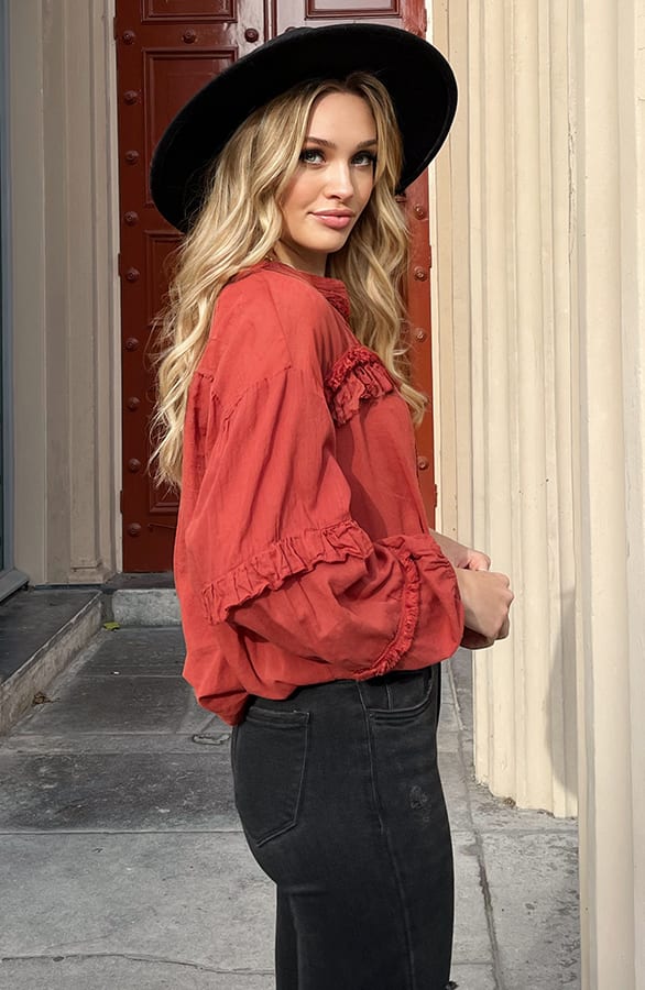 Bohemian Ruffle Blouse Gabriella Terracotta – shoparchief — foto 4