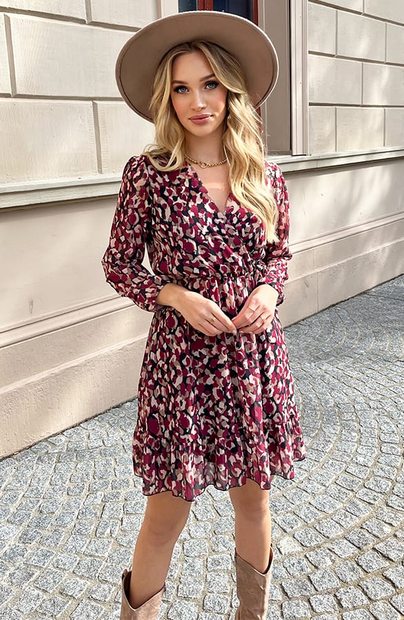 Dots Strik Jurk Vivian Bordeaux – shoparchief