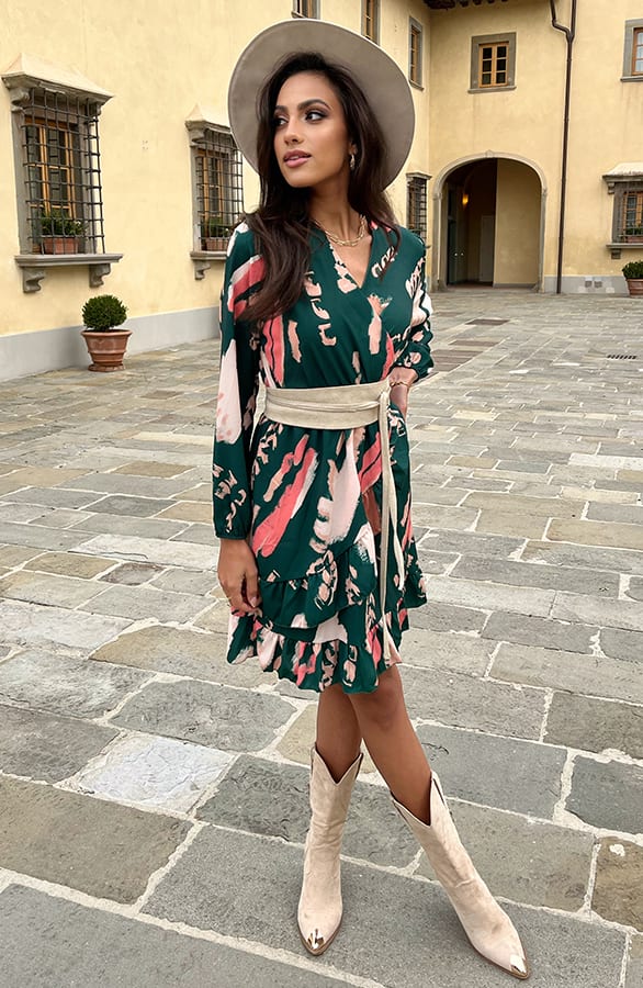 V-hals Print Jurk Everleigh Smaragd – shoparchief — foto 4