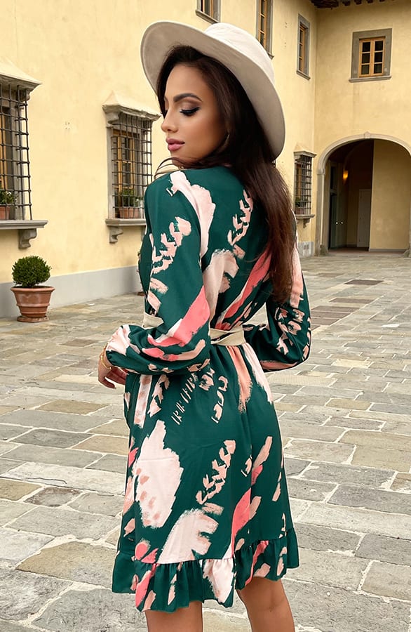 V-hals Print Jurk Everleigh Smaragd – shoparchief — foto 3