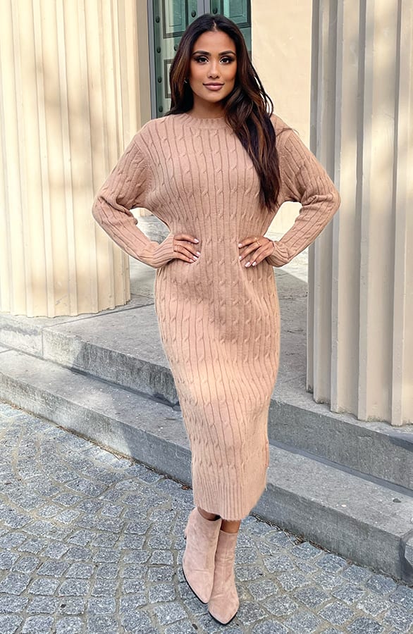 Gebreide Trui Jurk Met Patroon Cracie Camel – shoparchief — foto 2