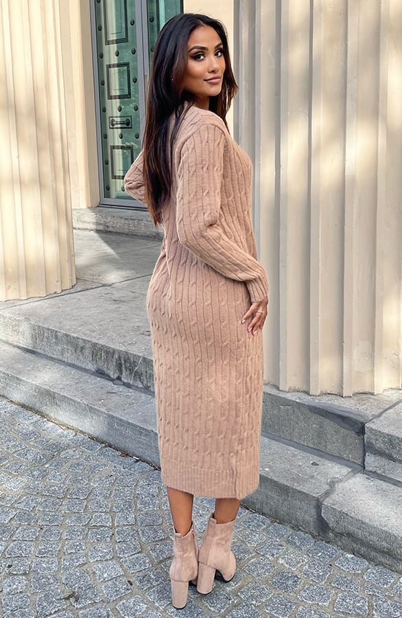 Gebreide Trui Jurk Met Patroon Cracie Camel – shoparchief — foto 5