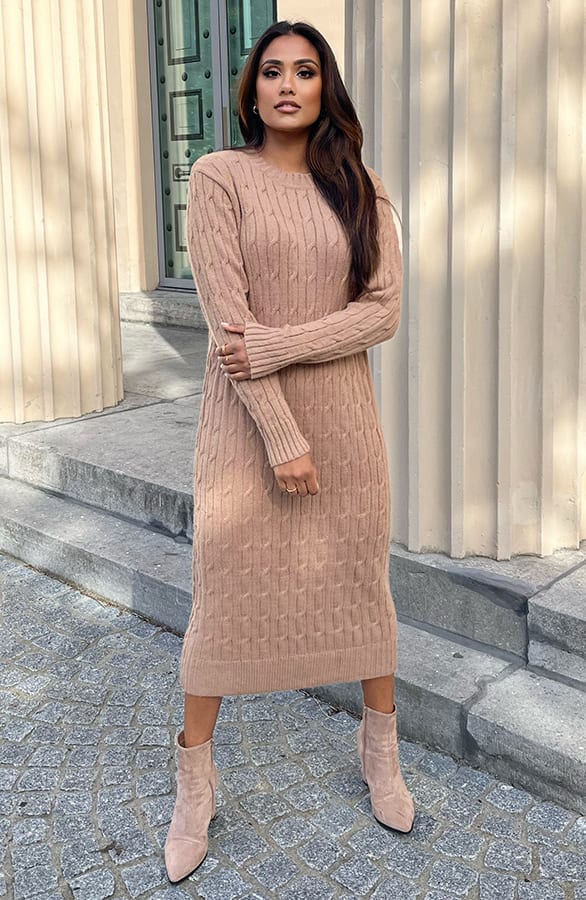 Gebreide Trui Jurk Met Patroon Cracie Camel – shoparchief — foto 4