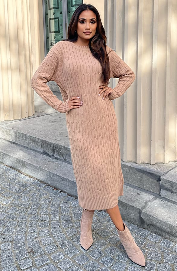 Gebreide Trui Jurk Met Patroon Cracie Camel – shoparchief — foto 3